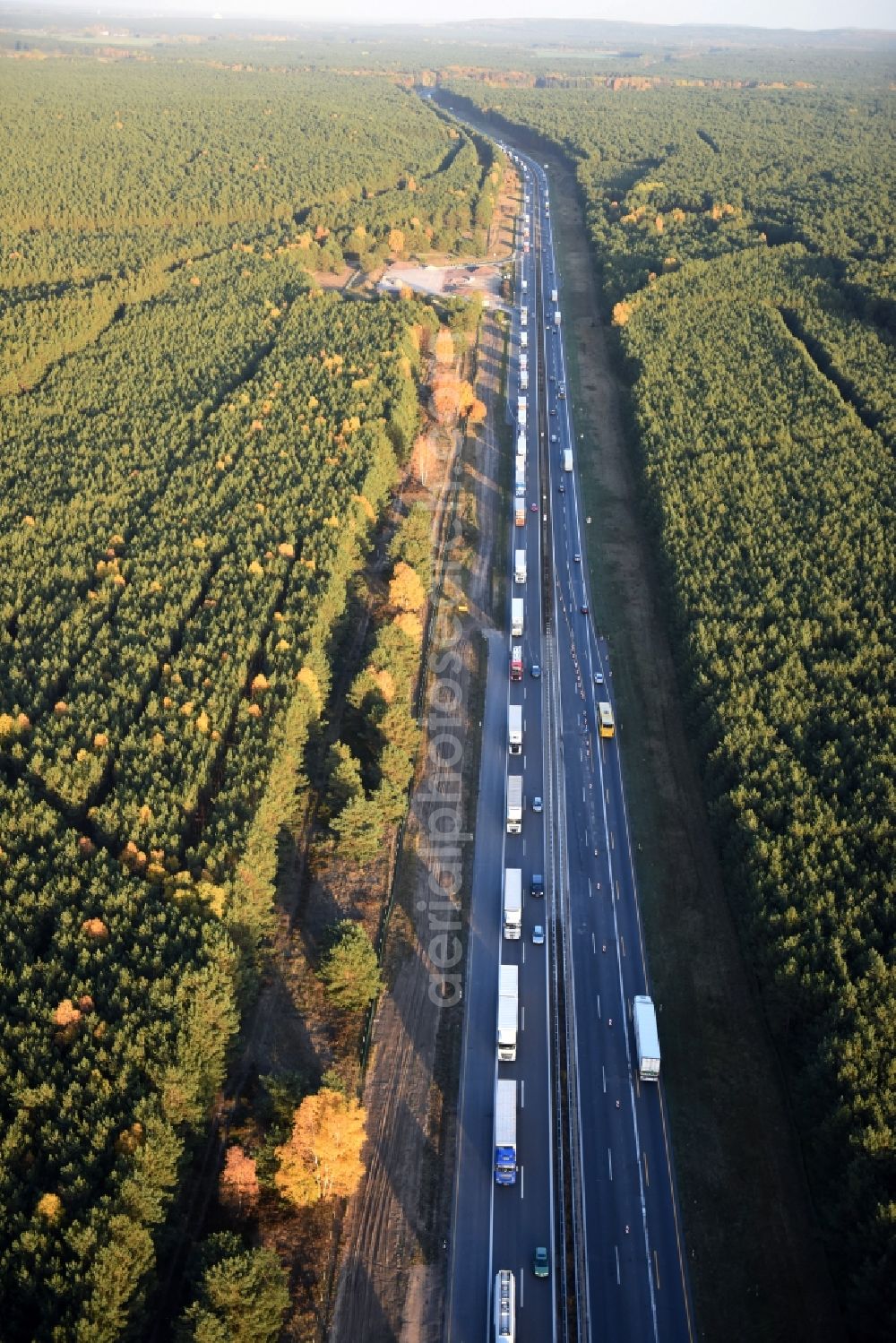 Aerial image Spreenhagen - Highway construction site for the expansion and extension of track along the route of the motorway A12 E30 in Heidesee in the state Brandenburg