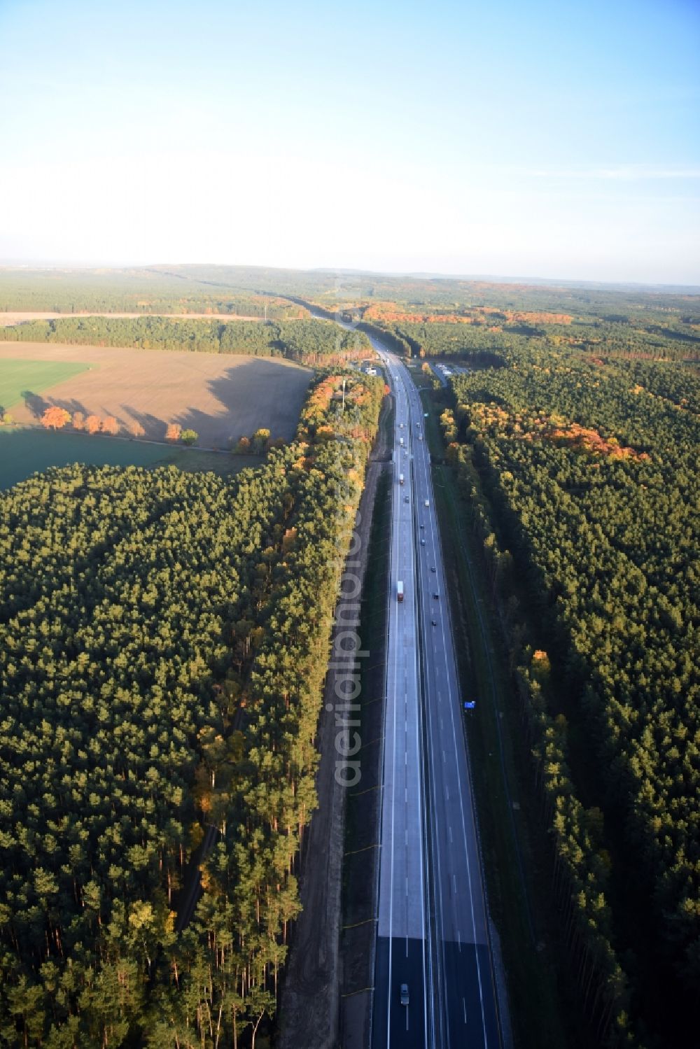 Spreenhagen from the bird's eye view: Highway construction site for the expansion and extension of track along the route of the motorway A12 E30 in Heidesee in the state Brandenburg