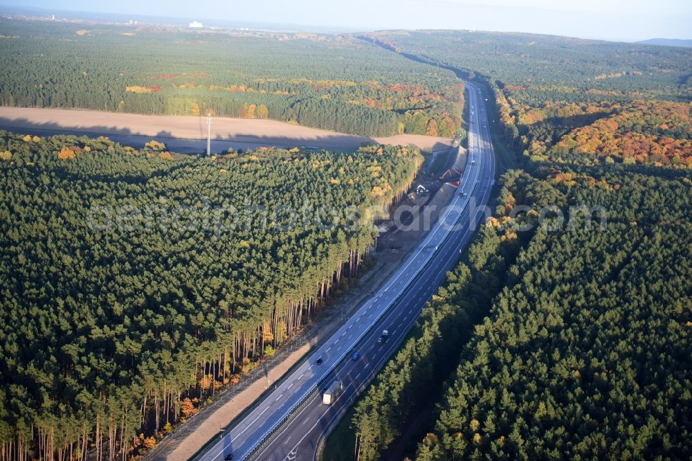 Spreenhagen from above - Highway construction site for the expansion and extension of track along the route of the motorway A12 E30 in Heidesee in the state Brandenburg