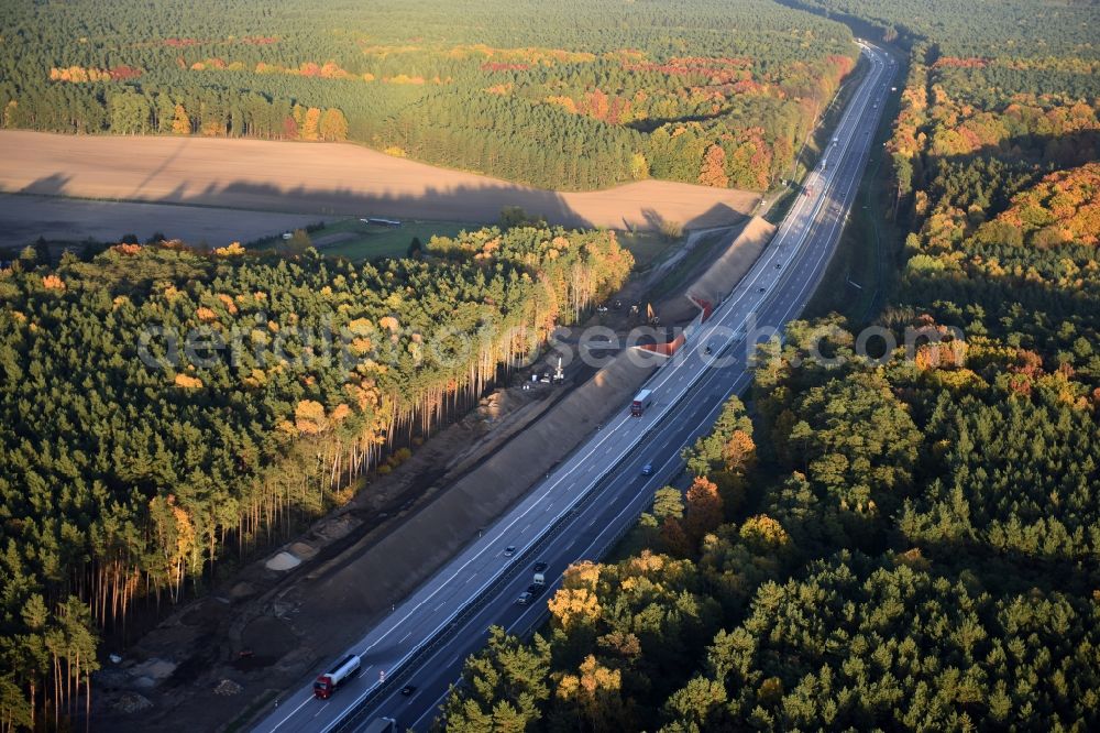 Aerial image Spreenhagen - Highway construction site for the expansion and extension of track along the route of the motorway A12 E30 in Heidesee in the state Brandenburg