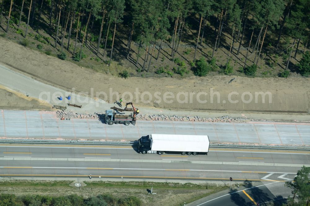 Aerial image Spreenhagen - Highway construction site for the expansion and extension of track along the route of the motorway A12 E30 in Spreenhagen in the state Brandenburg