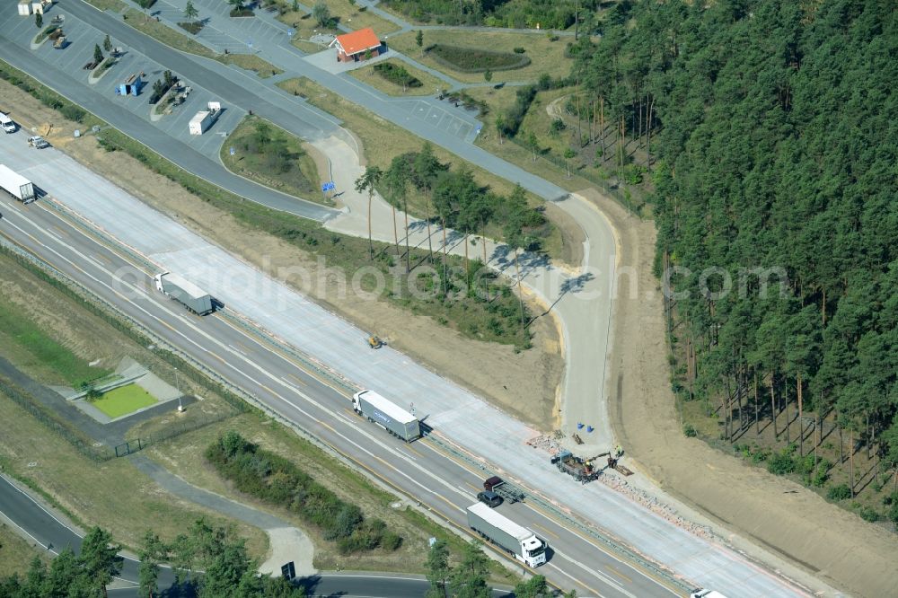 Aerial photograph Spreenhagen - Highway construction site for the expansion and extension of track along the route of the motorway A12 E30 in Spreenhagen in the state Brandenburg