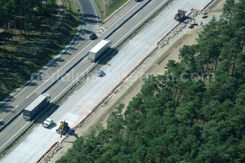 Aerial image Spreenhagen - Highway construction site for the expansion and extension of track along the route of the motorway A12 E30 in Spreenhagen in the state Brandenburg