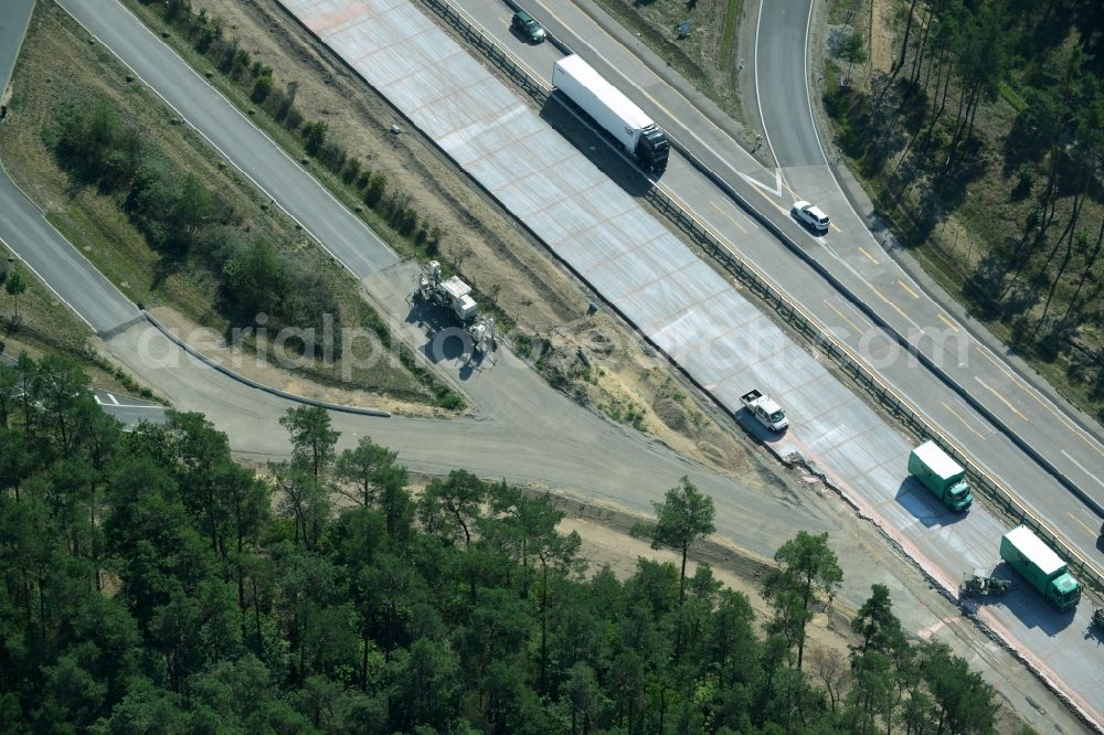 Spreenhagen from above - Highway construction site for the expansion and extension of track along the route of the motorway A12 E30 in Spreenhagen in the state Brandenburg