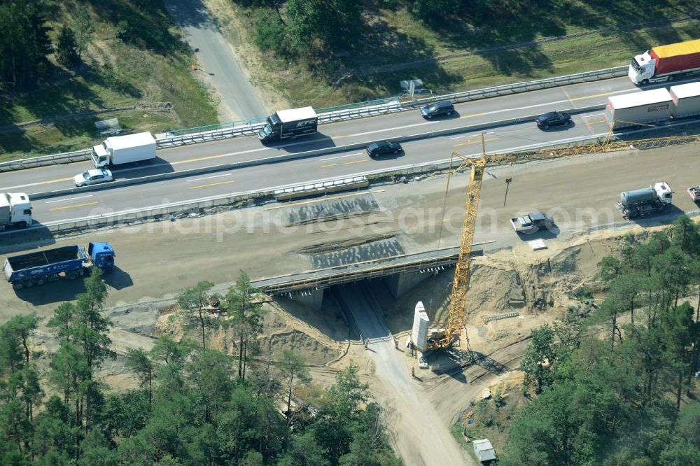 Aerial image Spreenhagen - Highway construction site for the expansion and extension of track along the route of the motorway A12 E30 in Spreenhagen in the state Brandenburg