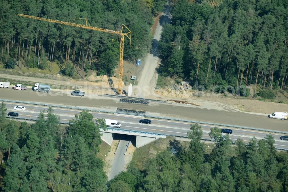 Aerial image Spreenhagen - Highway construction site for the expansion and extension of track along the route of the motorway A12 E30 in Spreenhagen in the state Brandenburg