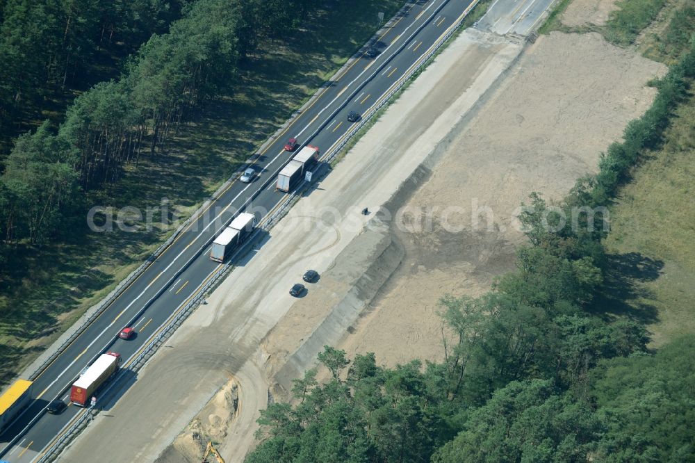 Aerial image Spreenhagen - Highway construction site for the expansion and extension of track along the route of the motorway A12 E30 in Spreenhagen in the state Brandenburg