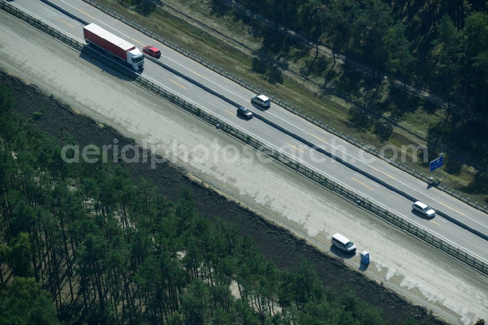 Aerial photograph Spreenhagen - Highway construction site for the expansion and extension of track along the route of the motorway A12 E30 in Spreenhagen in the state Brandenburg