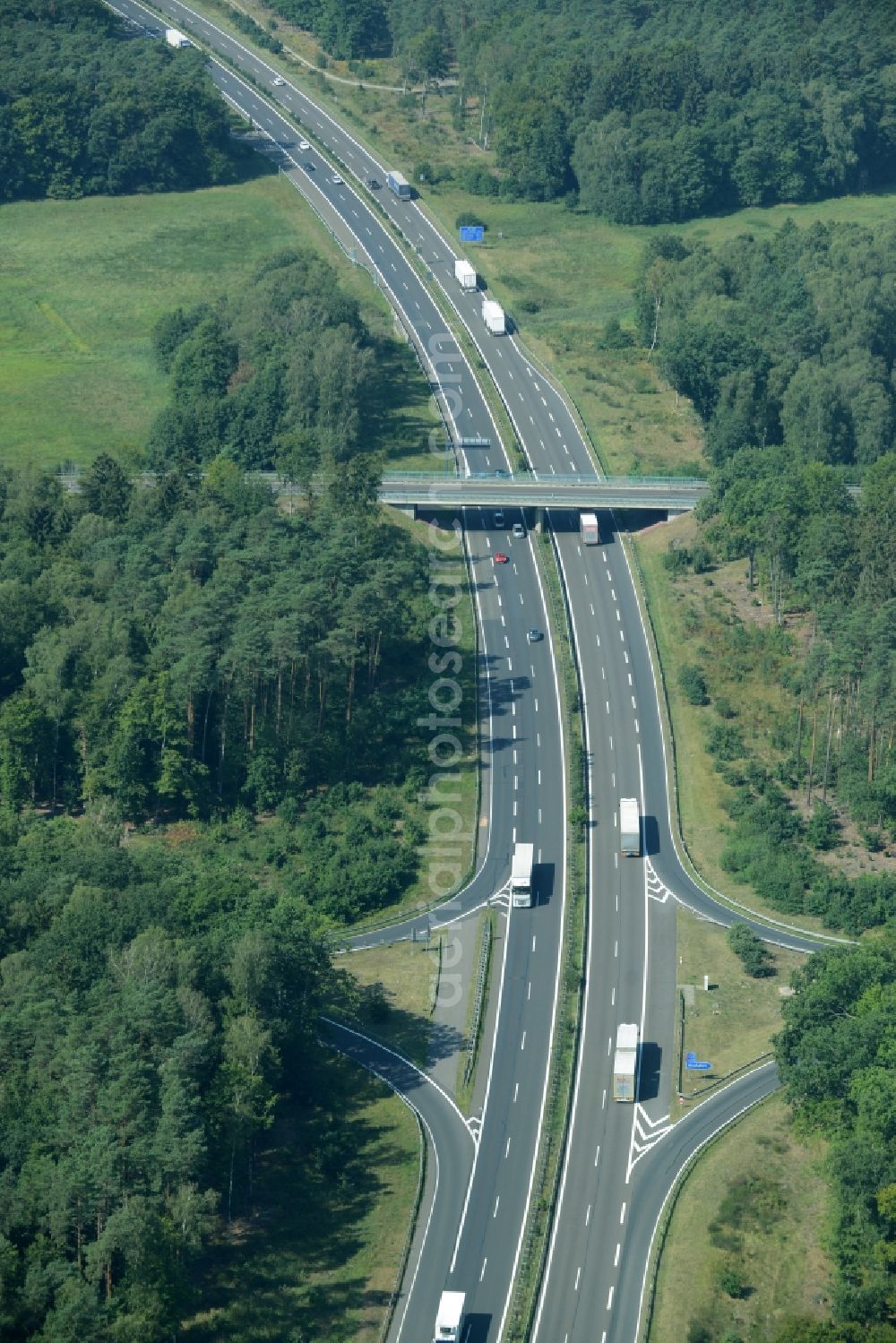 Spreenhagen from above - Highway construction site for the expansion and extension of track along the route of the motorway A12 E30 in Spreenhagen in the state Brandenburg