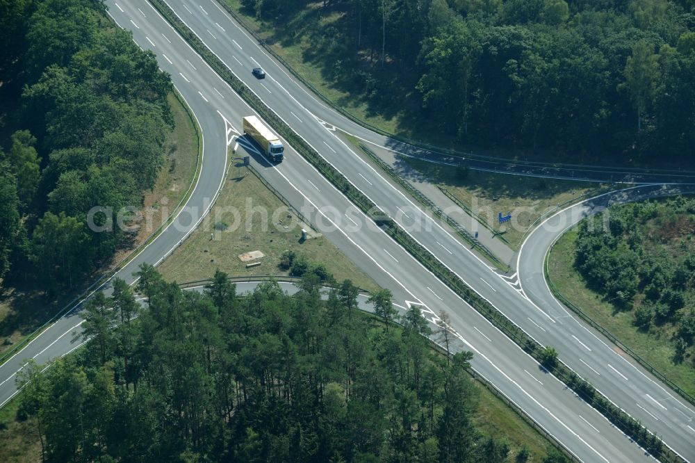 Spreenhagen from above - Highway construction site for the expansion and extension of track along the route of the motorway A12 E30 in Spreenhagen in the state Brandenburg