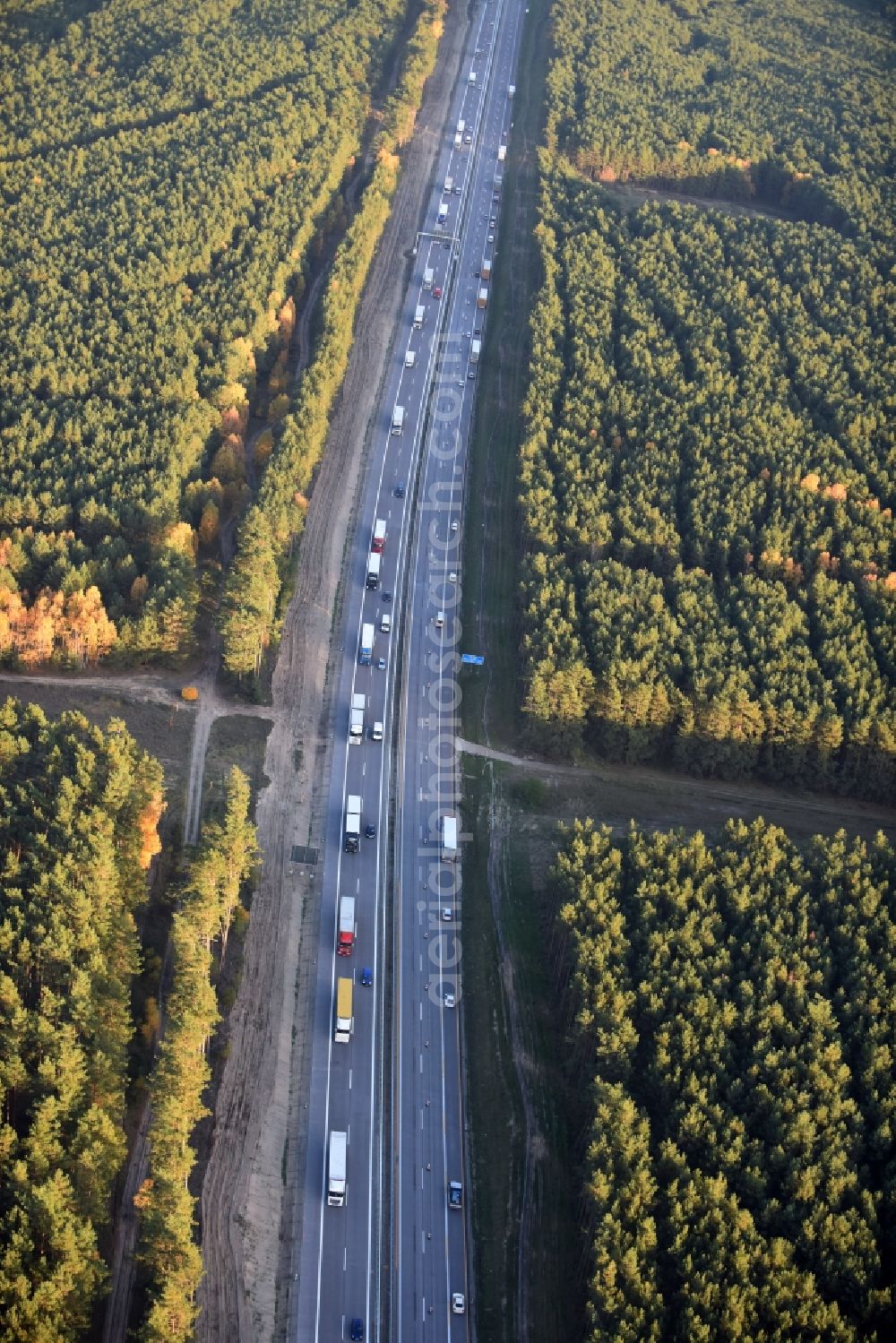 Aerial image Heidesee - Highway construction site for the expansion and extension of track along the route of the motorway A12 E30 in Heidesee in the state Brandenburg