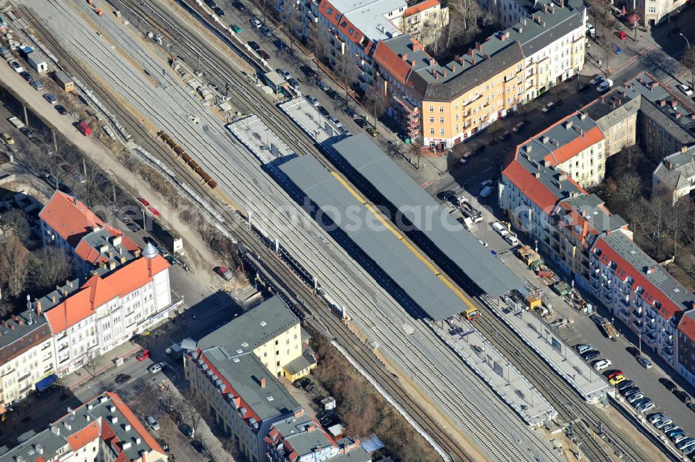 Berlin - Baumschulenweg from above - Blick auf den fast fertigen S-Bahnhof Berlin-Baumschulenweg. Der Um- und Ausbau ist ein Projekt der EUROVIA Infra GmbH. View onto the construction area at the city railway station in Treptow-Köpenick.