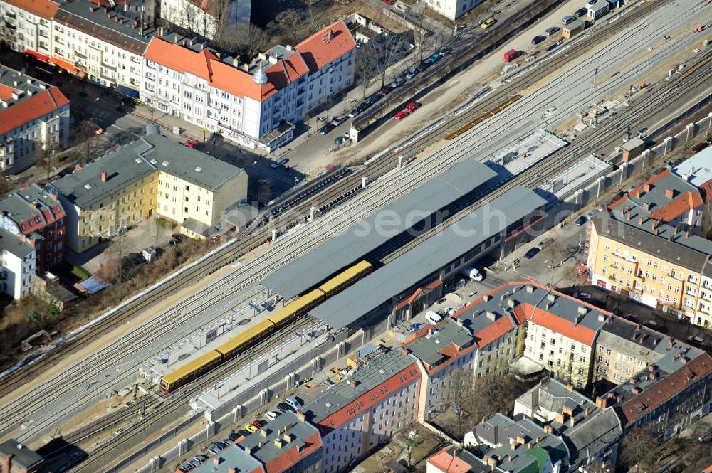 Berlin - Baumschulenweg from above - Blick auf den fast fertigen S-Bahnhof Berlin-Baumschulenweg. Der Um- und Ausbau ist ein Projekt der EUROVIA Infra GmbH. View onto the construction area at the city railway station in Treptow-Köpenick.