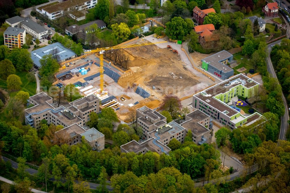 Düsseldorf from above - Construction site of building phase 1 on the premises of the hospital LVR-Klinikum on Grafenberg in Duesseldorf in the state of North Rhine-Westphalia