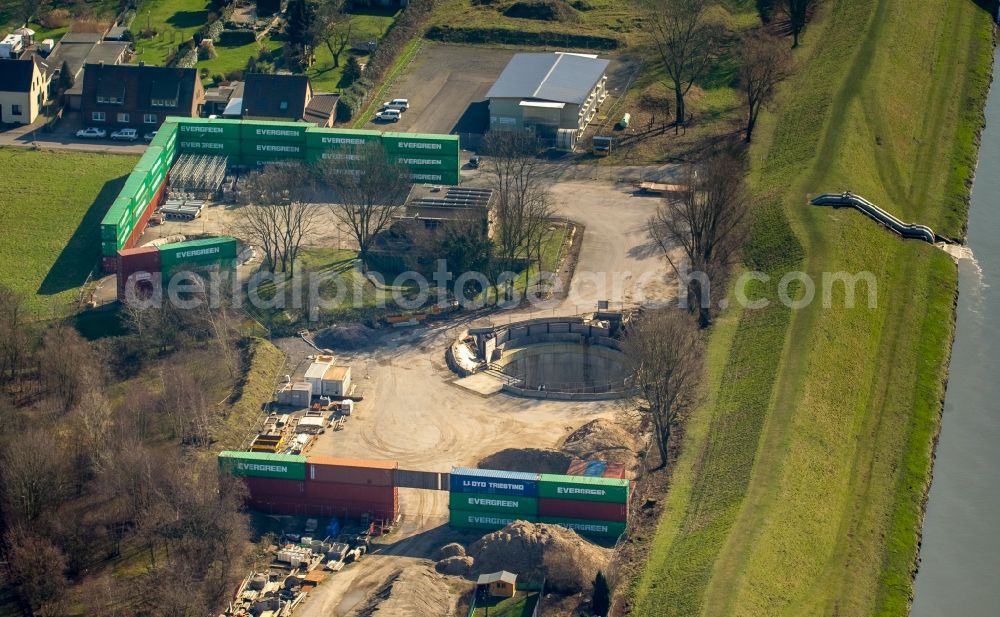 Oberhausen from above - Construction site and works during the redesign of the course of the river Emscher and tunnel entry on Forsterbruchstrasse in the Sterkrade part of Oberhausen in the state of North Rhine-Westphalia