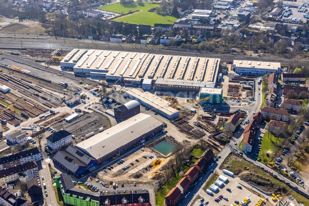 Witten from the bird's eye view: Construction site and works in the industrial area in the South of Kronenstrasse in Witten at Ruhrgebiet in the state of North Rhine-Westphalia