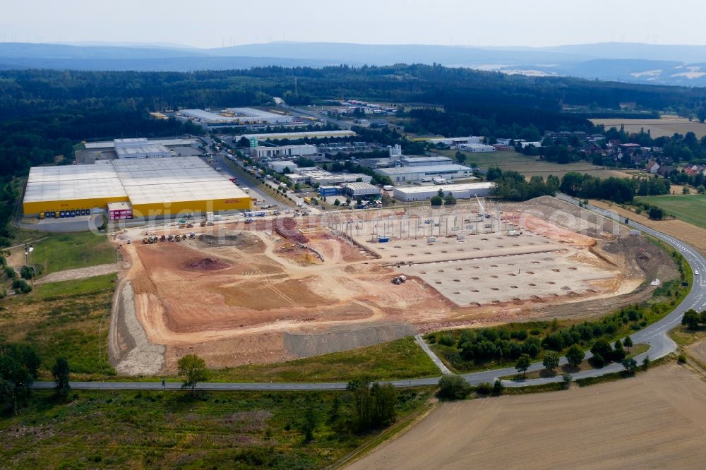 Lutterberg from the bird's eye view: Construction site of Bauhaus E-Business GmbH & Co. KG to build a new logistics center in Lutterberg in the state Lower Saxony, Germany