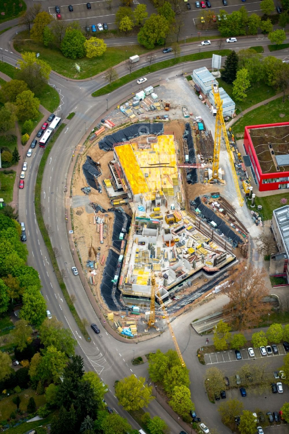 Düsseldorf from above - Construction site at the building block 22 on site of the campus of Heinrich-Heine- University in Duesseldorf in the state of North Rhine-Westphalia