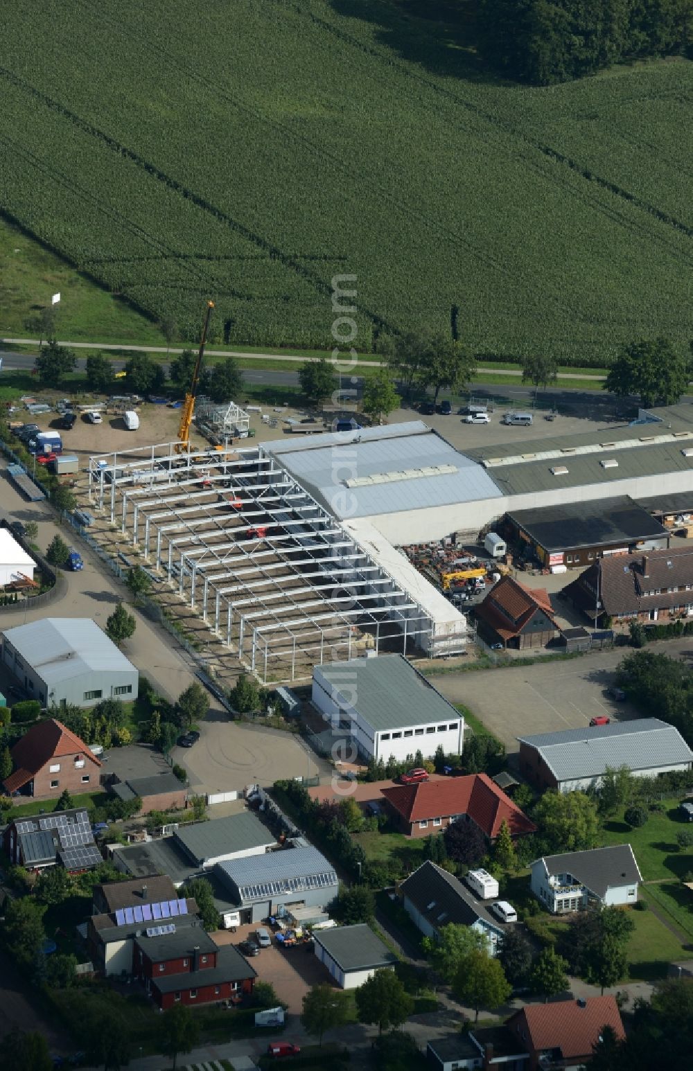 Burgwedel from the bird's eye view: Construction site at the depot of the Rosenhagen GmbH in Burgwedel in the state Lower Saxony