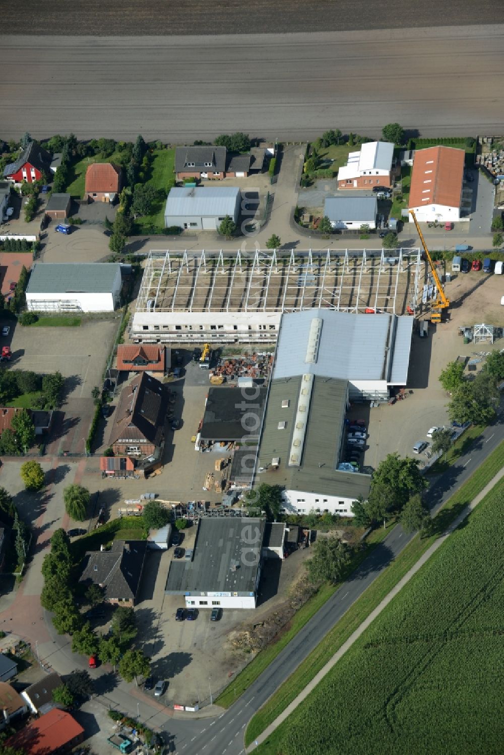 Burgwedel from above - Construction site at the depot of the Rosenhagen GmbH in Burgwedel in the state Lower Saxony