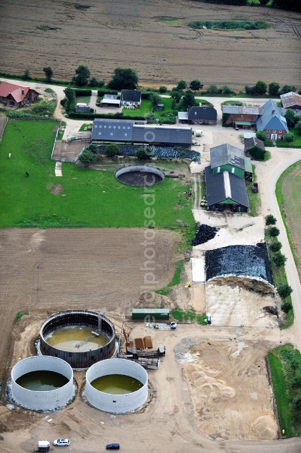 Langwedel from above - View onto the yet uncompleted area of the Bioenergie Langwedel GmbH & Co. KG in Langwedel in the state Schleswig-Holstein