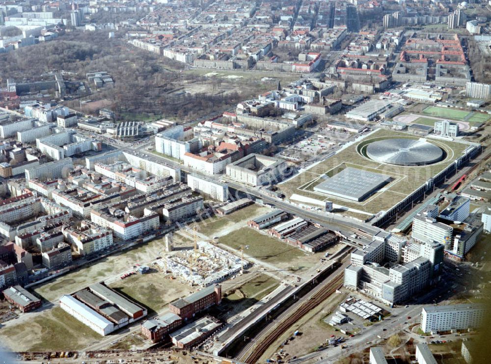 Aerial image Berlin - Lichtenberg - Baustelle der BLEG auf dem Geländes des Alten Schlachthofes in Berlin - Lichtenberg an der Landsberger Allee / Storkower Straße (Stadtentwicklungsgebiet Eldenaer Straße).