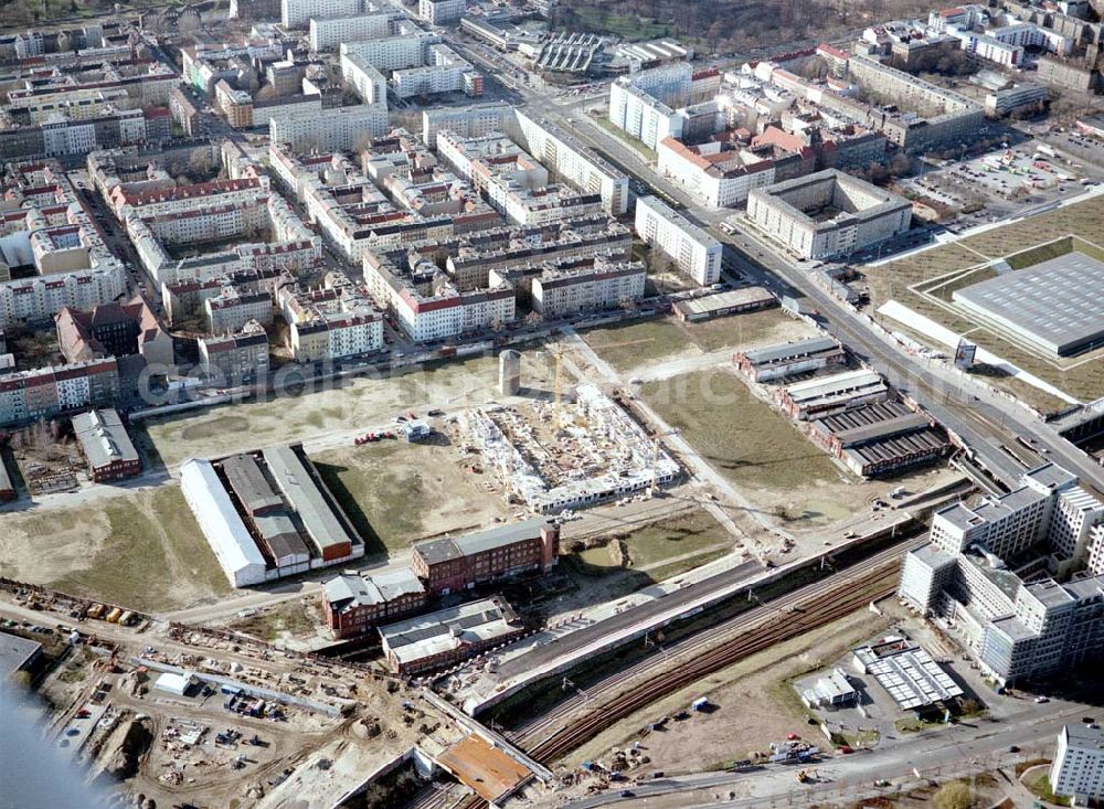 Aerial image Berlin - Lichtenberg - Baustelle der BLEG auf dem Geländes des Alten Schlachthofes in Berlin - Lichtenberg an der Landsberger Allee / Storkower Straße (Stadtentwicklungsgebiet Eldenaer Straße).