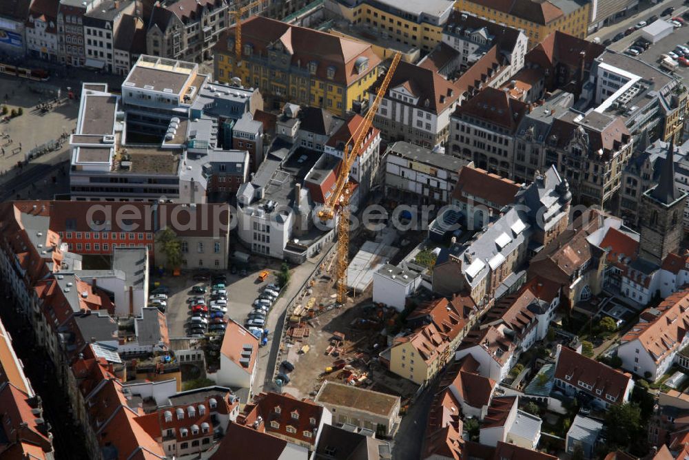 Aerial photograph Erfurt - Baustelle an der Bornstrasse mit dem Angereck und dem Angermuseum im Hintergrund.