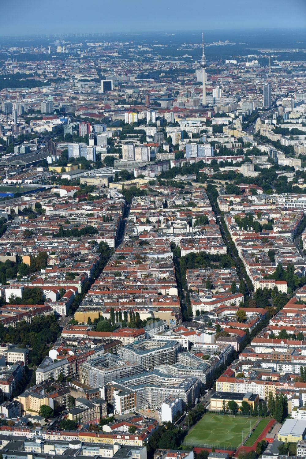 Berlin from above - Site Box Seven on Freudenberg complex in the residential area of the Boxhagener Strasse in Berlin Friedrichshain