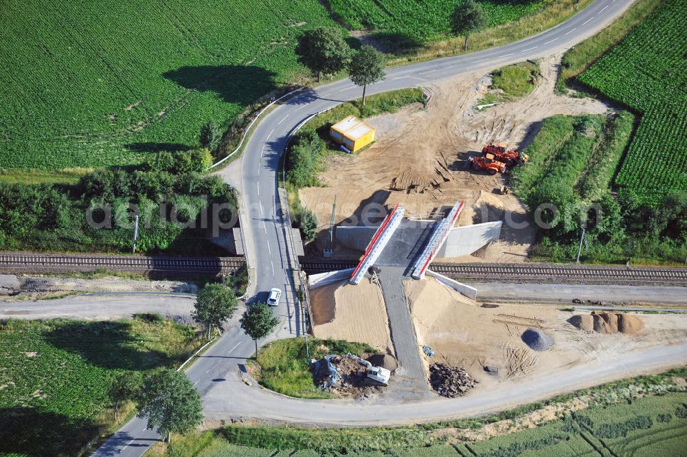 Söhlde from the bird's eye view: Baustelle vom Neubau der Brücke über die Deutsche Bahn / DB-Strecke bei Söhlde in Niedersachsen. Ein Projekt der EUROVIA Beton GmbH. Construction site of the new bild bidge in the near of Söhlde Lower Saxony.