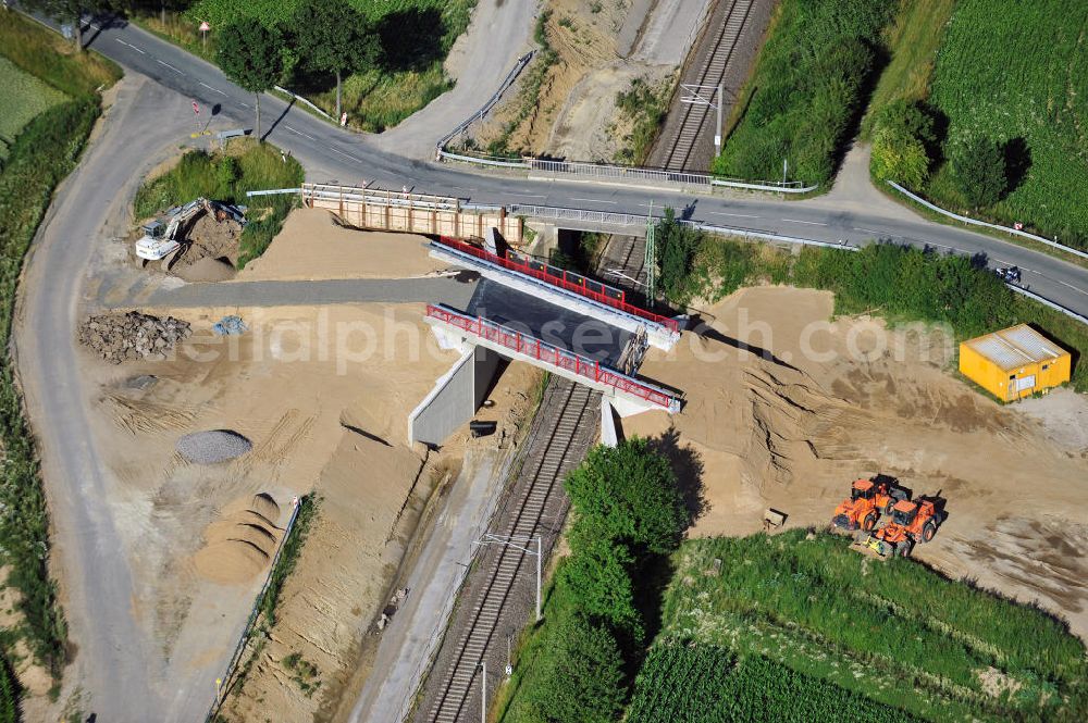 Söhlde from the bird's eye view: Baustelle vom Neubau der Brücke über die Deutsche Bahn / DB-Strecke bei Söhlde in Niedersachsen. Ein Projekt der EUROVIA Beton GmbH. Construction site of the new bild bidge in the near of Söhlde Lower Saxony.