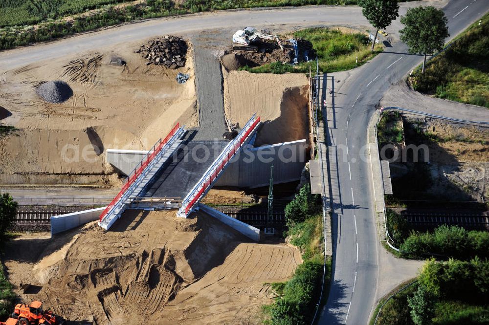 Söhlde from above - Baustelle vom Neubau der Brücke über die Deutsche Bahn / DB-Strecke bei Söhlde in Niedersachsen. Ein Projekt der EUROVIA Beton GmbH. Construction site of the new bild bidge in the near of Söhlde Lower Saxony.