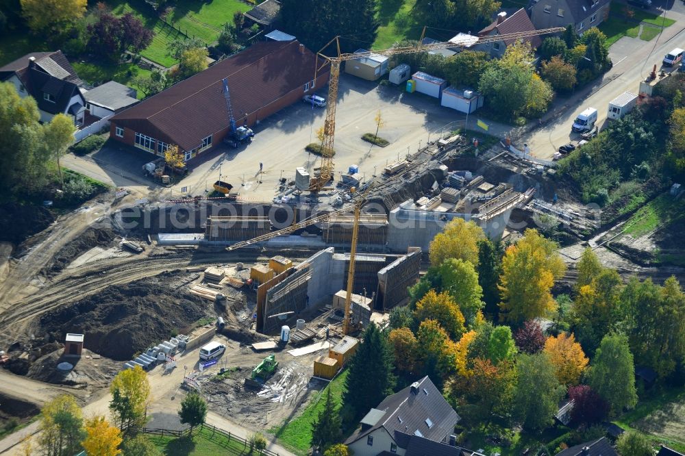 Aerial image Kirchlengern - View of the construction site of a building bridge to bypass road north of Kirchlengern in North Rhine-Westphalia