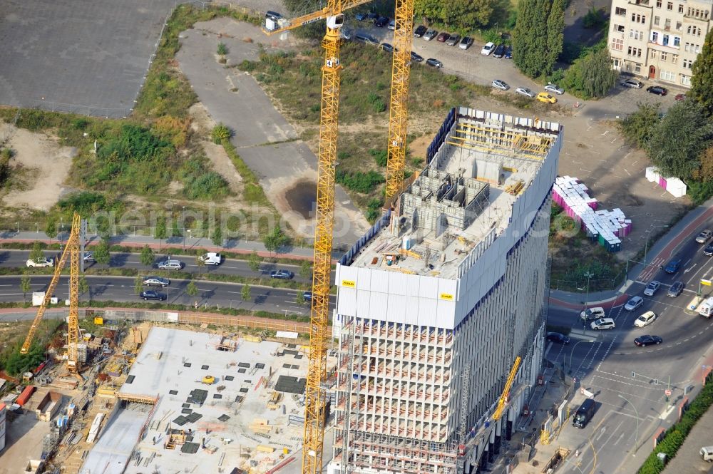 Berlin from above - Construction site of office high-rise Tour Total in Europacity on Heidestrasse in Berlin in Germany