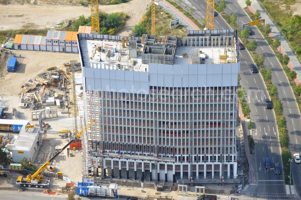 Berlin from above - Construction site of office high-rise Tour Total in Europacity on Heidestrasse in Berlin in Germany