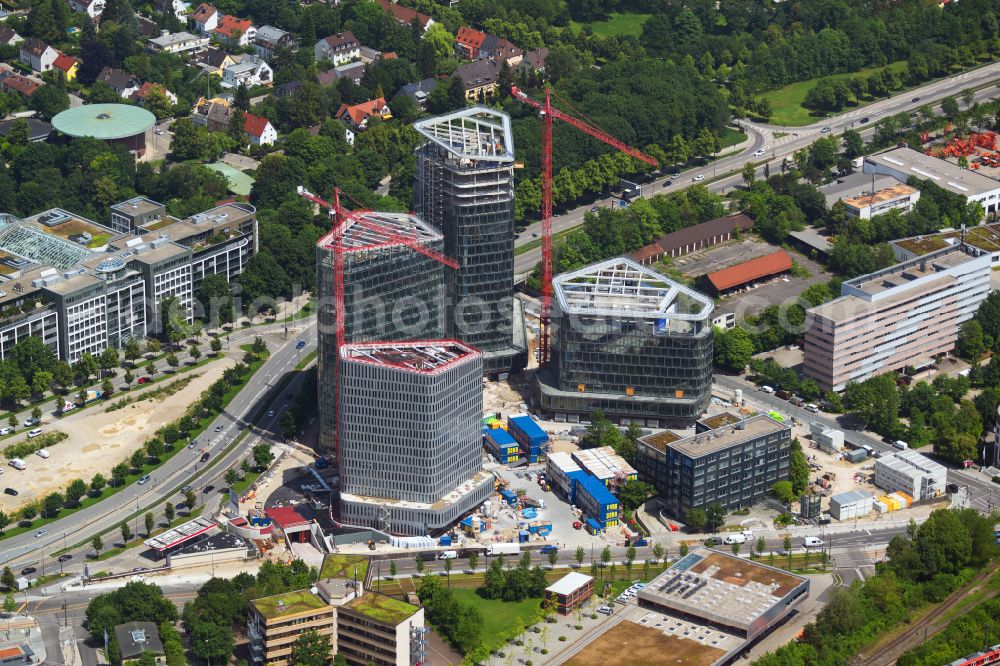 München from above - Construction site of office building of the administration and business house ensemble Bavaria Towers on Truderinger Strasse in the district on street Riedenburger Strasse of Bogenhausen in Munich in the state Bavaria, Germany