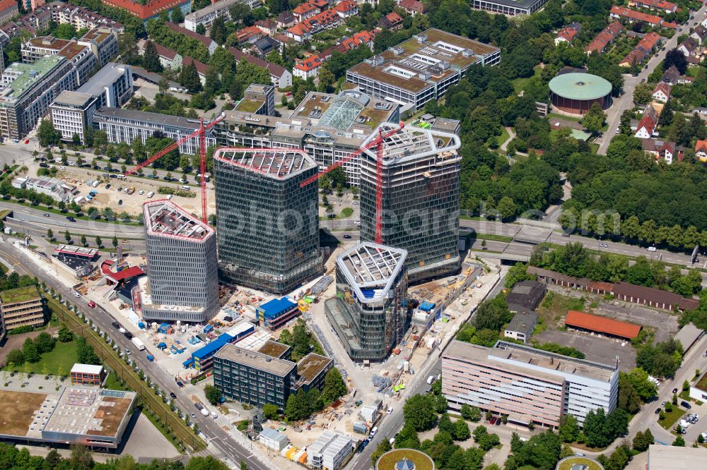 Aerial image München - Construction site of office building of the administration and business house ensemble Bavaria Towers on Truderinger Strasse in the district on street Riedenburger Strasse of Bogenhausen in Munich in the state Bavaria, Germany