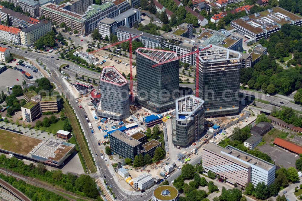 Aerial photograph München - Construction site of office building of the administration and business house ensemble Bavaria Towers on Truderinger Strasse in the district on street Riedenburger Strasse of Bogenhausen in Munich in the state Bavaria, Germany