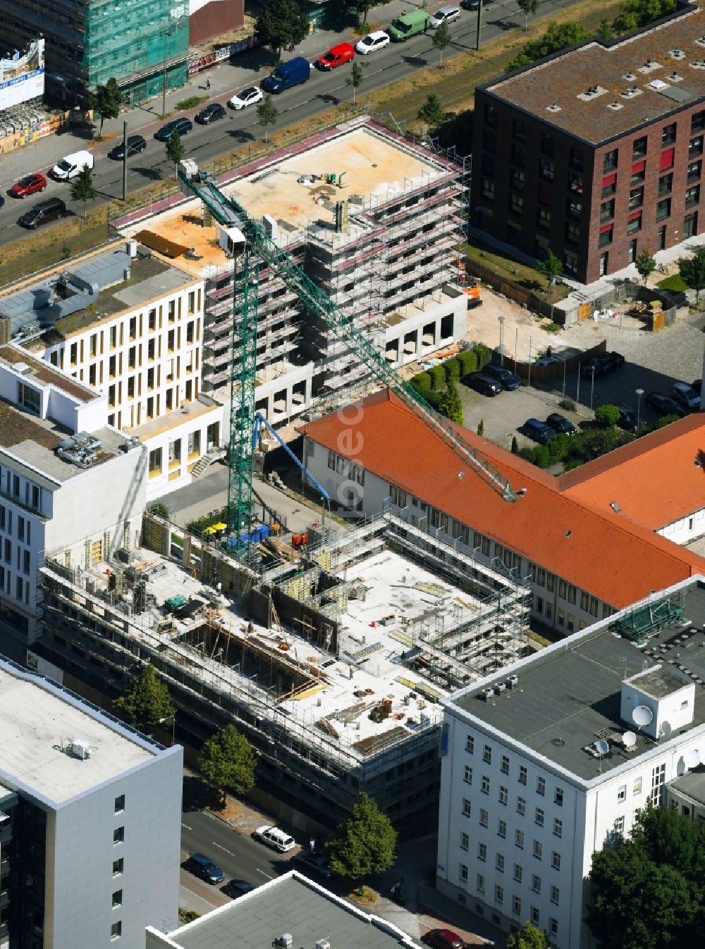 Berlin from the bird's eye view: Building site office building Am Audio corner Rudower Chaussee in the district Adlershof - Johannestal in Berlin, Germany