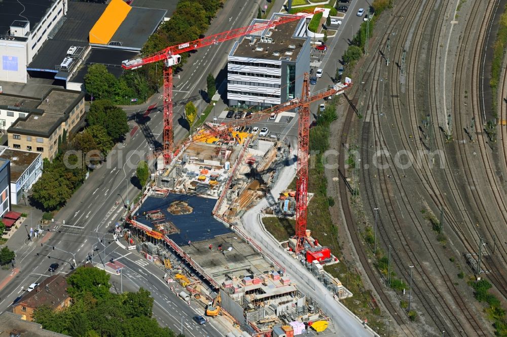 Bietigheim-Bissingen from the bird's eye view: Building site office building on Bahnhofstrasse - Borsigstrasse in Bietigheim-Bissingen in the state Baden-Wuerttemberg, Germany