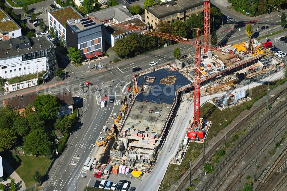 Aerial image Bietigheim-Bissingen - Building site office building on Bahnhofstrasse - Borsigstrasse in Bietigheim-Bissingen in the state Baden-Wuerttemberg, Germany