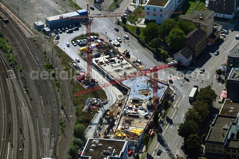 Bietigheim-Bissingen from above - Building site office building on Bahnhofstrasse - Borsigstrasse in Bietigheim-Bissingen in the state Baden-Wuerttemberg, Germany