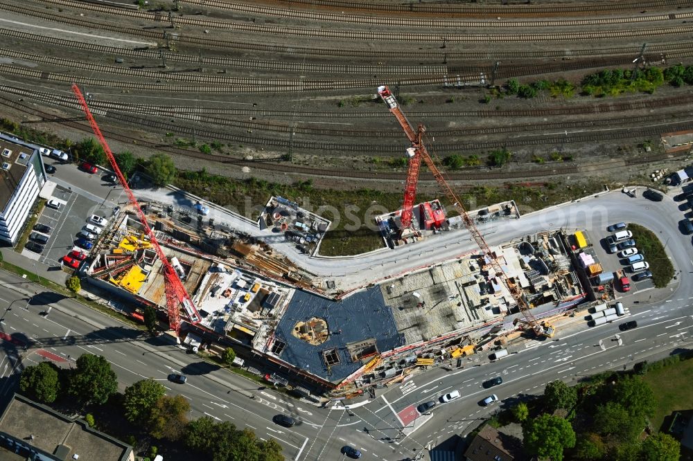 Aerial image Bietigheim-Bissingen - Building site office building on Bahnhofstrasse - Borsigstrasse in Bietigheim-Bissingen in the state Baden-Wuerttemberg, Germany