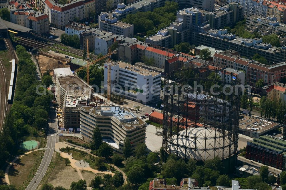 Aerial image Berlin - Building site office building of EUREF AG on EUREF-Conpus in the district Schoeneberg in Berlin, Germany