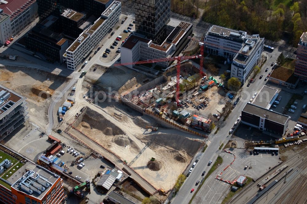 München from the bird's eye view: Building site office building on Friedenstrasse in the district Berg am Laim in Munich in the state Bavaria, Germany