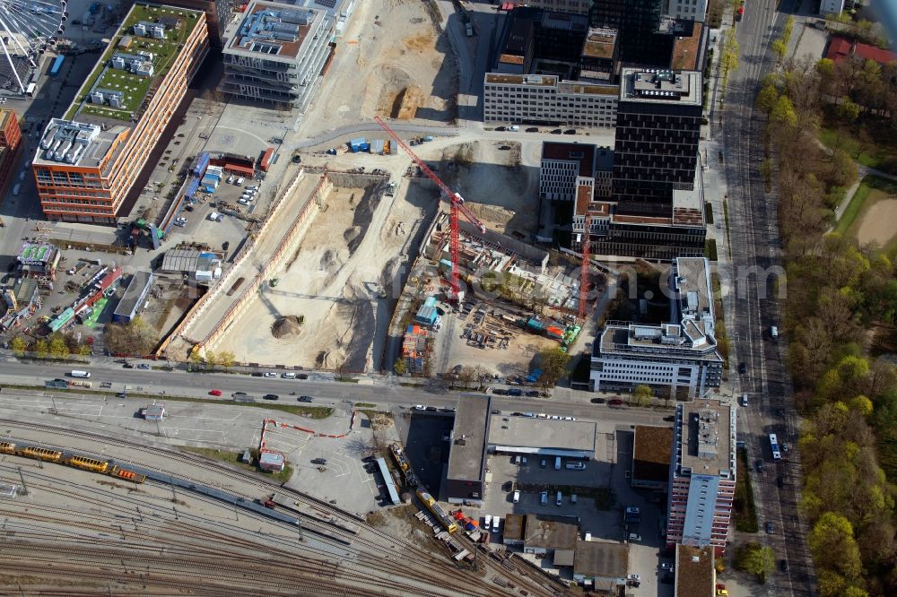 Aerial photograph München - Building site office building on Friedenstrasse in the district Berg am Laim in Munich in the state Bavaria, Germany