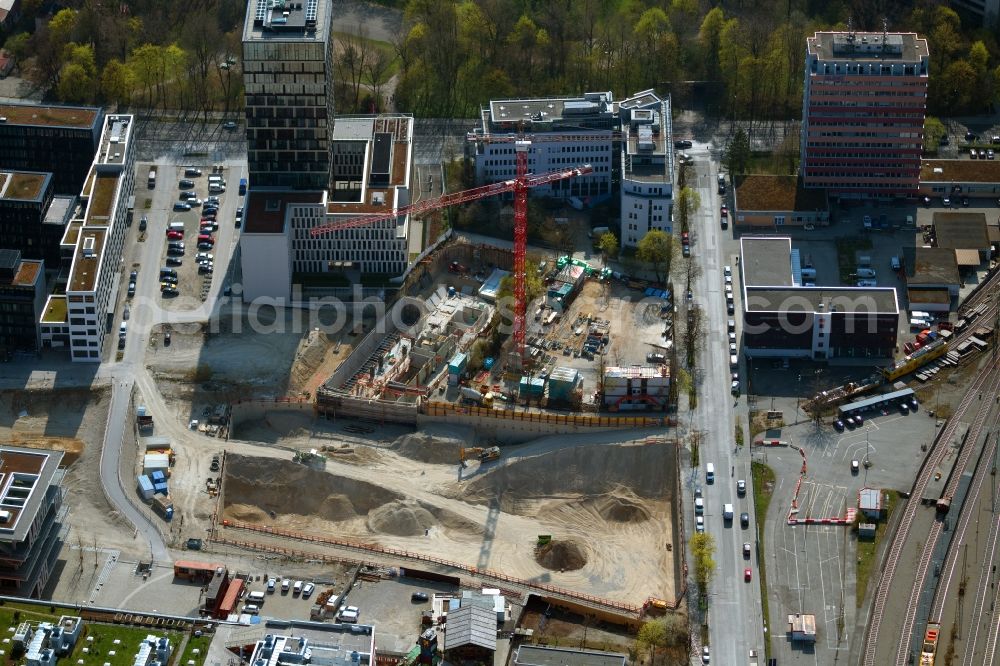 München from above - Building site office building on Friedenstrasse in the district Berg am Laim in Munich in the state Bavaria, Germany