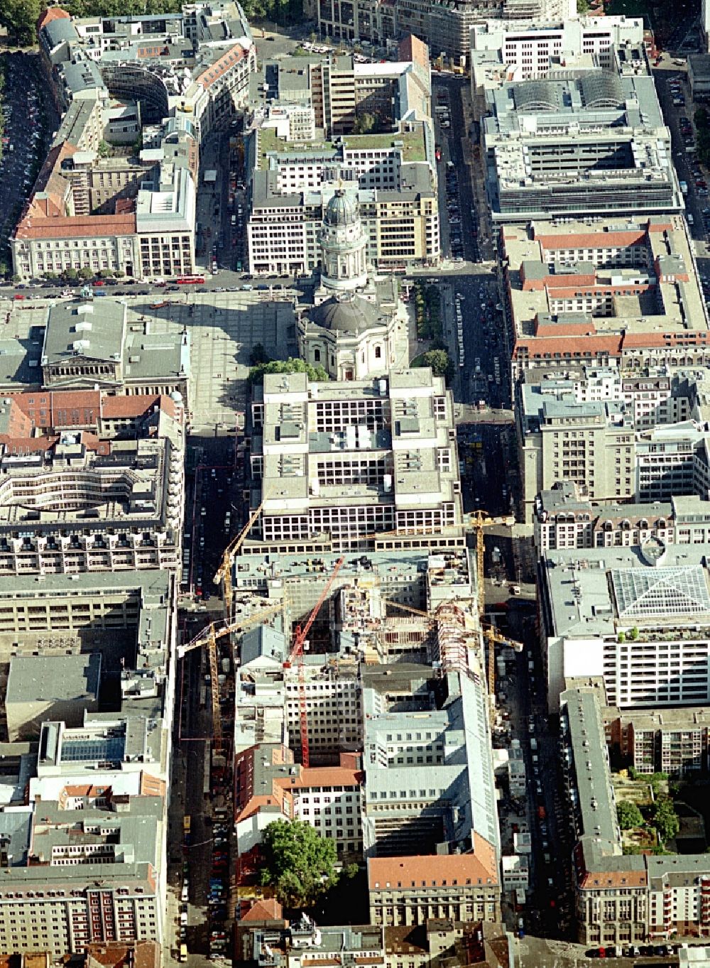 Berlin from the bird's eye view: Building site office building Friedrichstadt - Quartier 110 der Zuerich Versicherung durch die Wilhelm Fuessler Bau GmbH in Berlin in Germany