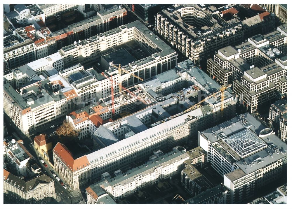 Berlin from the bird's eye view: Building site office building Friedrichstadt - Quartier 110 der Zuerich Versicherung durch die Wilhelm Fuessler Bau GmbH in Berlin in Germany