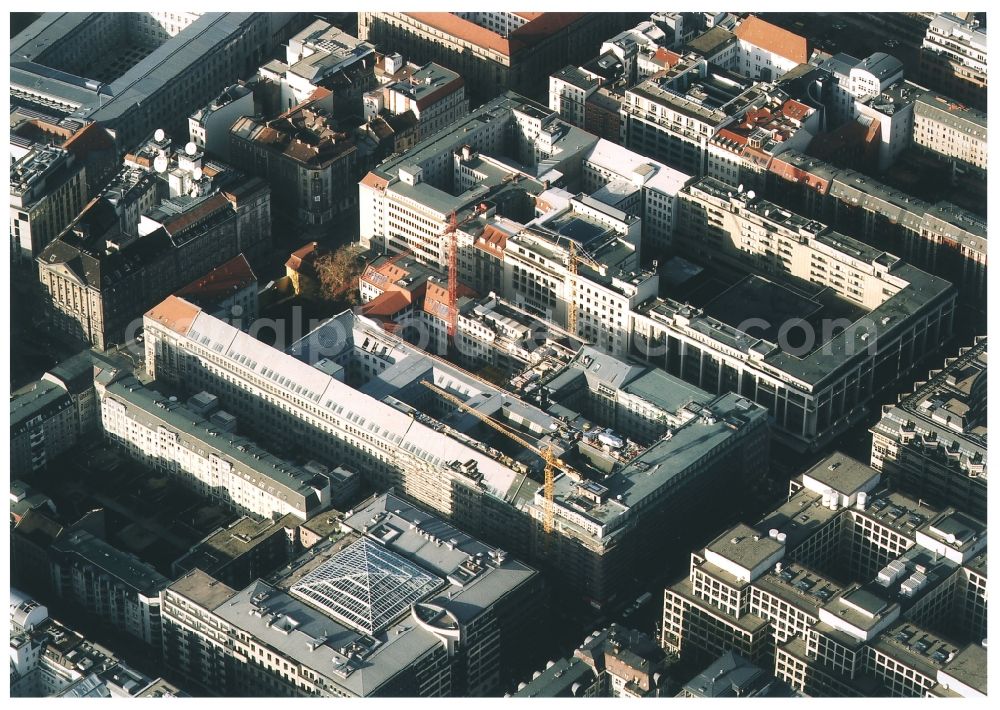 Berlin from the bird's eye view: Building site office building Friedrichstadt - Quartier 110 der Zuerich Versicherung durch die Wilhelm Fuessler Bau GmbH in Berlin in Germany